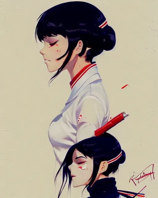 Image similar to a ultradetailed beautiful panting of a stylish woman wearing a sailor uniform, she has black hair, by conrad roset, greg rutkowski and makoto shinkai, trending on artstation