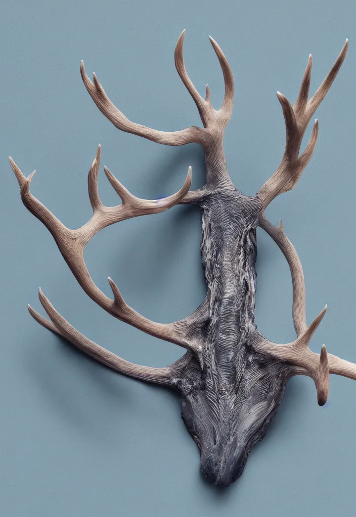 Image similar to delicate animal innards, antlers white bones ,melted wax, sharp slate. complementary color scheme. national geographic. 8k, rendered in octane, smooth gradients. blue whale