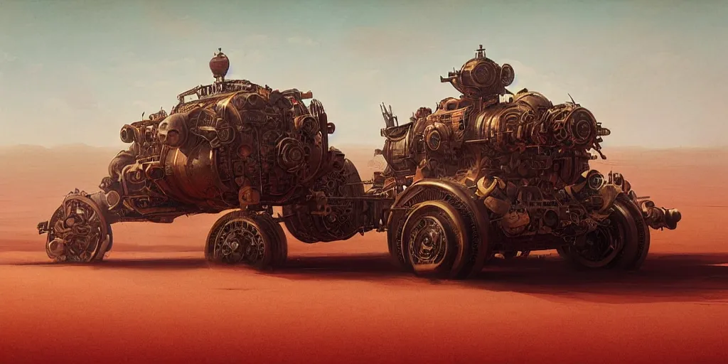 Image similar to steampunk hovercraft speeding across a red desert, greg rutkowski, 8 k, shallow depth of field, intricate detail, concept art,