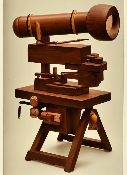 Image similar to realistic photo of a a wooden astronomy archeology chemistry scientific appliance model equipment gadget made of wooden constructor 1 9 9 0, life magazine reportage photo, natural colors, metropolitan museum collection