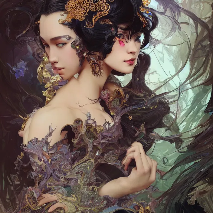 Image similar to photography of charline von heyl, beauty asian girl, deep focus, d & d, fantasy, intricate, elegant, highly detailed, digital painting, artstation, concept art, matte, sharp focus, illustration, hearthstone, art by artgerm and greg rutkowski and alphonse mucha