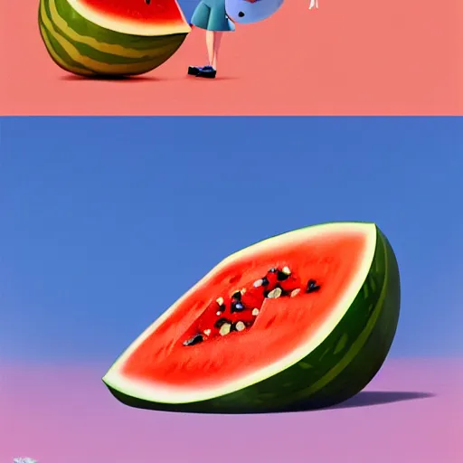 Prompt: Goro Fujita illustrating a rabbit eating a giant watermelon, art by Goro Fujita, sharp focus, highly detailed, ArtStation