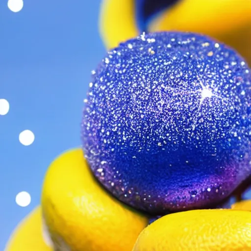 Prompt: blue lemon with glitter on top, sunshine, hd,