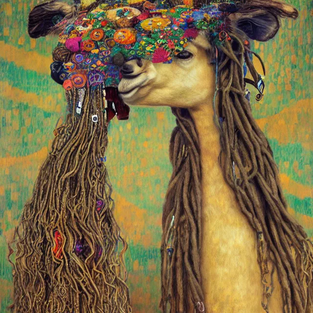 Image similar to llama with dreadlocks, gustav klimt, by mandy jurgens, ernst haeckel, james jean