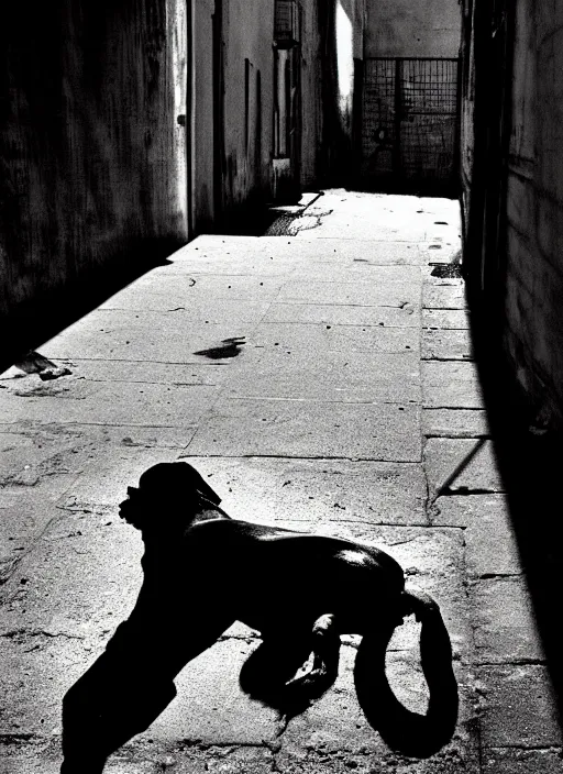 Image similar to dead dog in an alley by frank miller, dramatic light