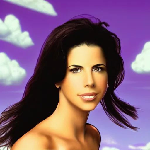 Prompt: a highly detailed and realistic concept art of Kelly Monaco in a vaporwave artwork composition, windows 95 elements,