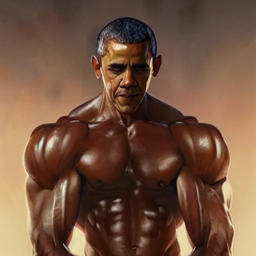 Prompt: Obama as a strong bodybuilder, muscular, intricate, highly detailed, digital painting, artstation, oppressive lighting, fashion concept art, sharp focus, illustration, art by greg rutkowski and alphonse mucha