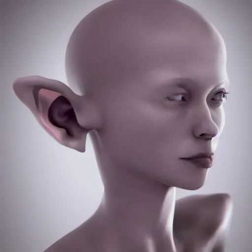 Prompt: body with ears everywhere, surreal, model pose, creepy lighting, glint in eyes, creepy smile,