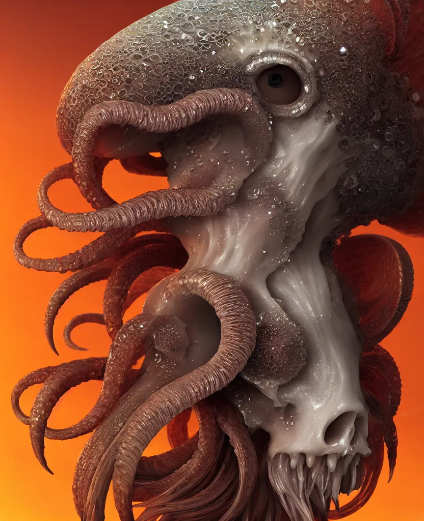 Image similar to goddess close-up portrait ram skull. jellyfish phoenix head, nautilus, orchid, ram skull, betta fish, bioluminiscent creatures, intricate artwork by Tooth Wu and wlop and beeple. octane render, trending on artstation, greg rutkowski very coherent symmetrical artwork. cinematic, hyper realism, high detail, octane render, 8k