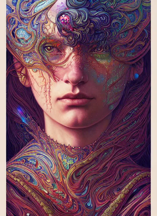 Image similar to hyper detailed masterpiece, psychedelic warpaint pattern, jean giraud, digital art painting, dream wave aesthetic, ethereal, artgerm, donato giancola, tom bagshaw