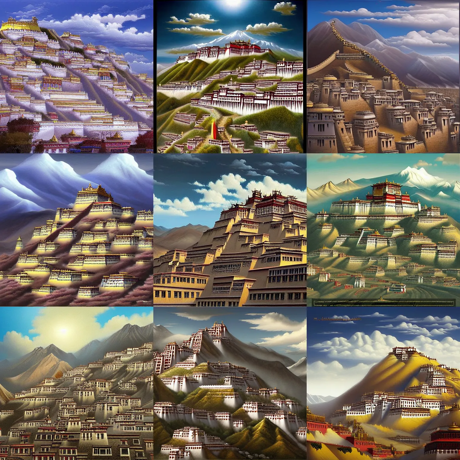 Prompt: digital art of lhasa, tibet. by vladimir kush, trending on artstation, high quality artwork, neogothic style.