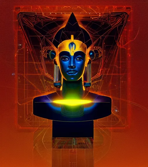 Image similar to symmetry!! egyptian god of technology, solid cube of light, hard edges, product render retro - futuristic poster scifi, lasers and neon circuits, brown skin egyptian god, intricate, elegant, highly detailed, digital painting, artstation, concept art, smooth, sharp focus, illustration, dreamlike, art by artgerm