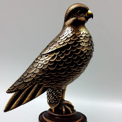 Image similar to gorgeous ornated bronze realistic detailed falcon office decoration with filigree, islamic calligraphy