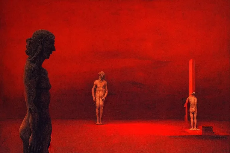 Image similar to only with red, caesar after win war, the deal, a red tiger, in hoc signo vinces, rome in background, an ancient path, in the style of beksinski, part by hopper, part by rodcenko, part by hofbauer, intricate composition, red by caravaggio, insanely quality, highly detailed, masterpiece, red light, artstation