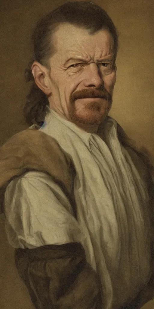 Image similar to a beautiful old portrait of Walter White, 1700s, very very old painting, 4k detailed