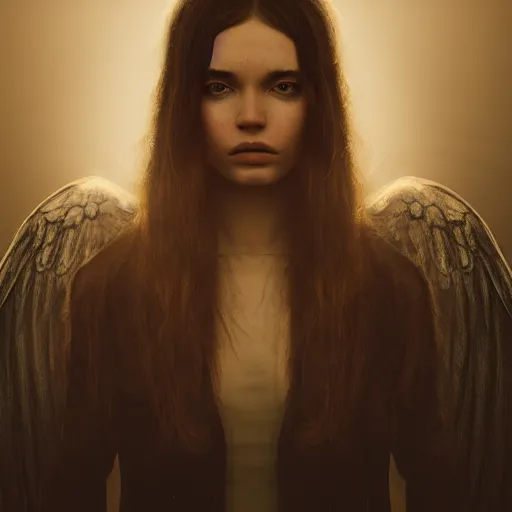 Image similar to portrait art of female angel by Alessio Albi 8k ultra realistic , lens flare, atmosphere, glow, detailed,intricate, full of colour, cinematic lighting, trending on artstation, 4k, hyperrealistic, focused, extreme details,unreal engine 5, cinematic, masterpiece