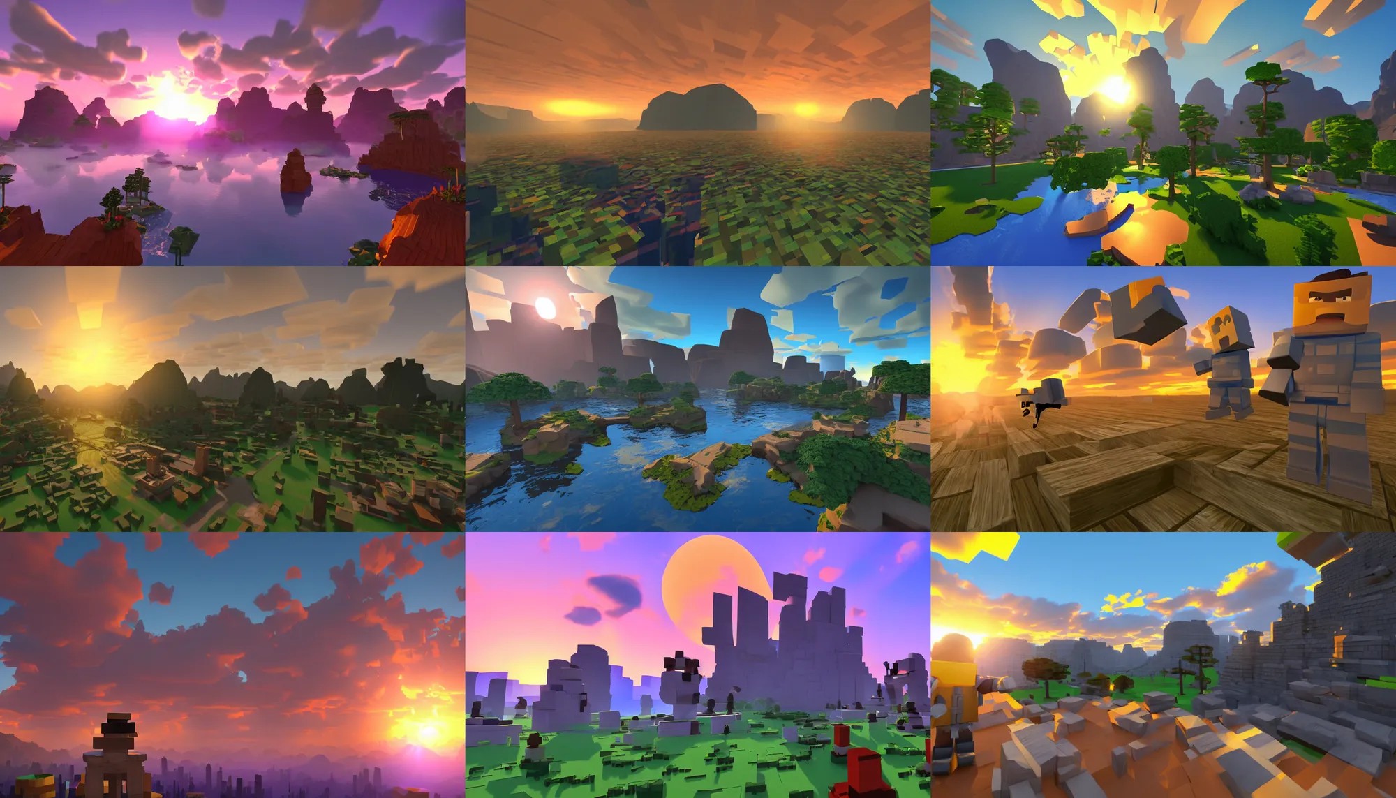 Prompt: an epic roblox sunrise at dawn, beautiful composition,