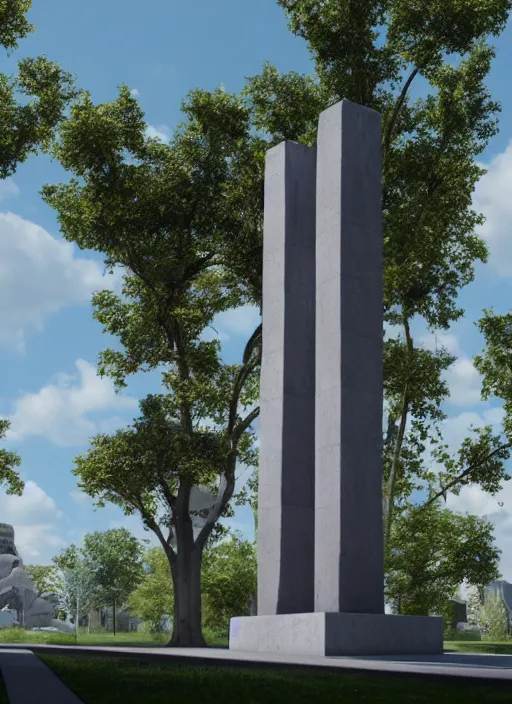 Prompt: highly detailed realistic architecture 3 d render of a futurisctic stele monument made from atomic structure standing in a city park, archdaily, made in unreal engine 4 octane render