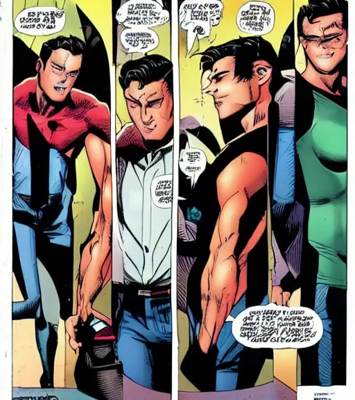 Image similar to peter parker with his suit removed to his waist seductive