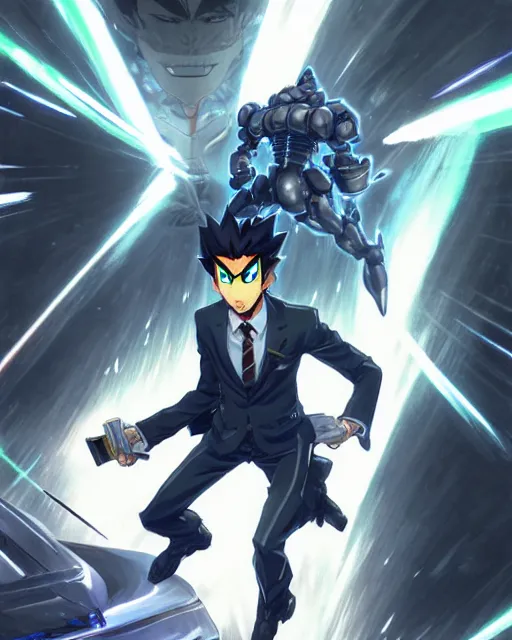 Prompt: gigachad luigi charging ultimate attack by yusuke murata wearing a suit in the city fighting a scifi mech, fantasy character portrait, ultra realistic, anime key visual, concept art, intricate details, highly detailed by greg rutkowski, ilya kuvshinov, gaston bussiere, craig mullins, simon bisley