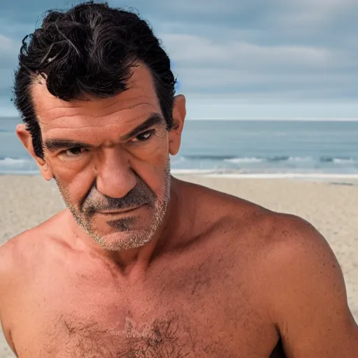 Image similar to a portrait of a antonio banderas in a beach, sigma 8 5 mm f / 1. 4