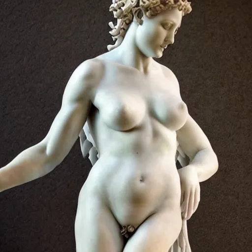 Prompt: full body sculpture of aphrodite with wings hyperrealistic style made by michelangelo