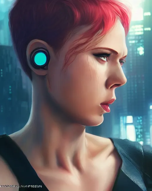 Prompt: photo of Natasha Romanoff by CD Projekt Red and Prywinko and gantzu, cyberpunk, vaporwave, Halter-top, face, cute, beautiful, realistic, perfect, extremely detailed, symmetrical face, large eyes, deviantart, Cyberpunk 2077, Blade Runner, hyper realistic, digital art, octane render, trending on artstation, artstationHD, artstationHQ, unreal engine, 4k, 8k