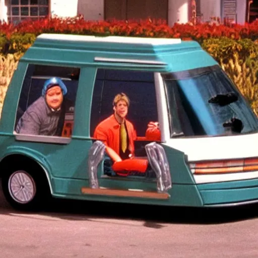 Prompt: dumb and dumber dog van from the dumb and dumber movie