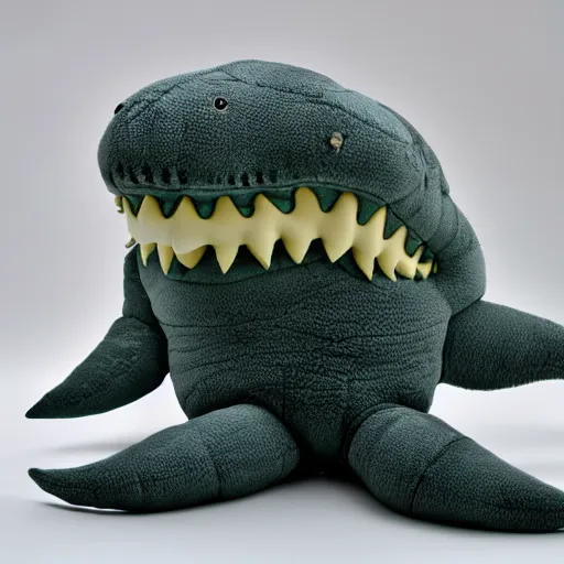 Prompt: a sharkchthulu plush. beautifully made, detailed, cute, soft. high quality, studio lighting, product image