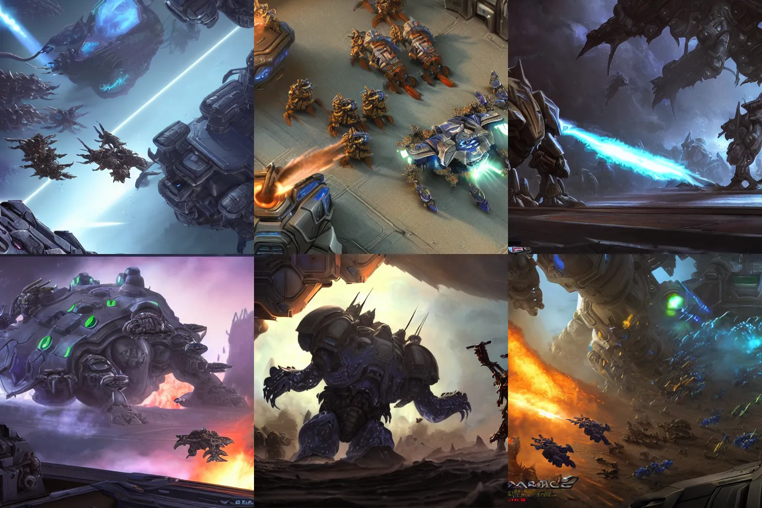 Prompt: a StarCraft 2 zergling attacking a Terran marine, zergling attacking a Terran marine, creep, overlord, command center, planetary fortress, action shot, supply depots, engineering bay, barracks, factory, siege tanks, starport, studio Ghibli, Pixar and Disney animation, sharp, Rendered in Unreal Engine 5, anime key art by Greg Rutkowski, Bloom, dramatic lighting