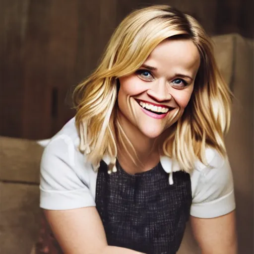 Image similar to reese witherspoon, holding a spoon, photography, smiling, portrait, soft focus