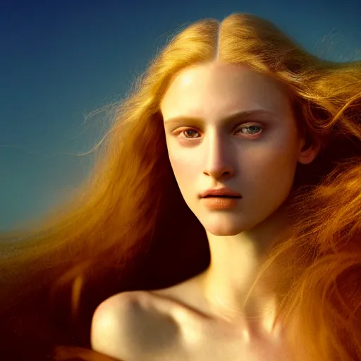 Prompt: photographic portrait of a stunningly beautiful renaissance female in soft dreamy light at sunset, extremely long hair, contemporary fashion shoot, by edward robert hughes, annie leibovitz and steve mccurry, david lazar, jimmy nelsson, breathtaking, 8 k resolution, extremely detailed, beautiful, establishing shot, artistic, hyperrealistic, beautiful face, octane render