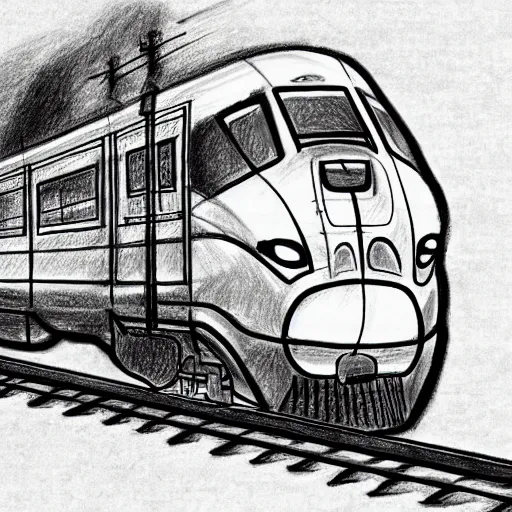 Image similar to train drawing a picture of itself with a pencil