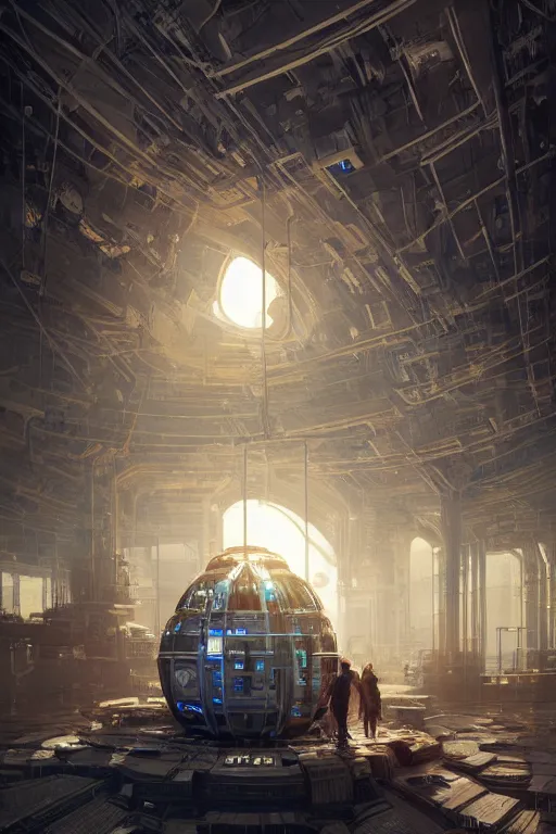 Prompt: Digital conceptl art, very highly detailed solarpunk Haker that haking siting inside the giant very highly detailed solarpunk computer, by Hiromasa Ogura, very highly Detailed digital concept art by Greg Rutkowski, Dimensional Cyan Gold LED light, rendered in Octane Render