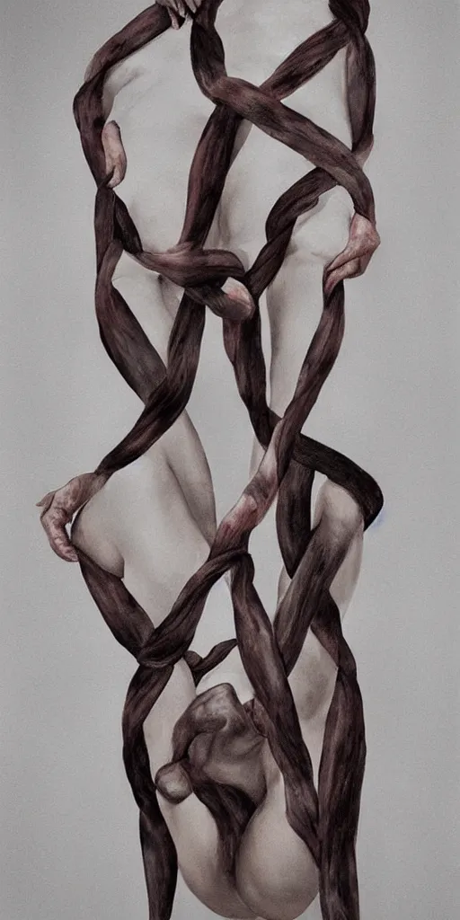 Image similar to beautiful painted female bodies intertwined, shibari ropes wrapped around bodies, surrealism, abstract, no face