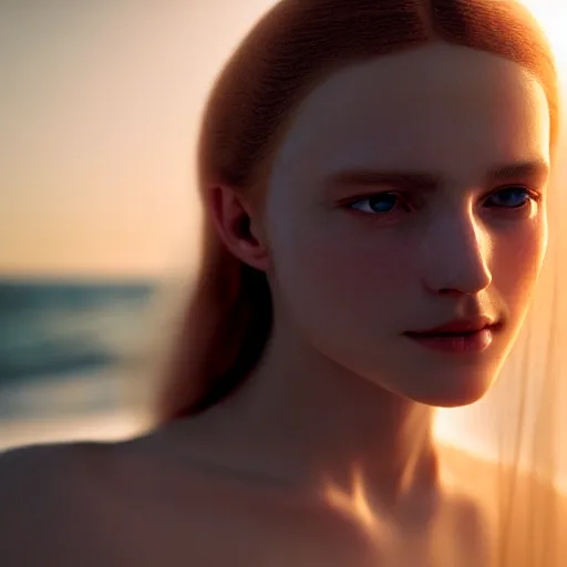 Prompt: photographic portrait of a stunningly beautiful english renaissance female in soft dreamy light at sunset, beside the sea, soft focus, contemporary fashion shoot, in a denis villeneuve movie, by edward robert hughes, annie leibovitz and steve mccurry, david lazar, jimmy nelsson, extremely detailed, breathtaking, hyperrealistic, perfect face, octane render