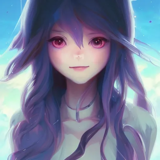 Image similar to a cute anime girl, long hair, fantasy art, 2 d game art, concept art, heavenly lighting, retrowave, behance hd, concept art by jesper ejsing, by rhads, makoto shinkai cyril rolando, madgwick, cory loftis, anime studio and pixar animation studio and disney