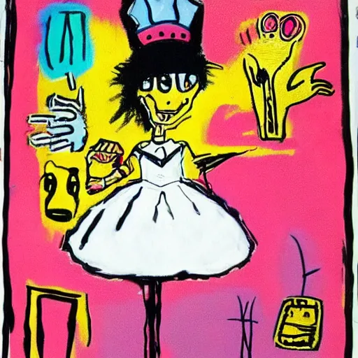 Image similar to alice in wonderland by basquiat