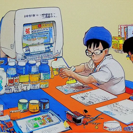 Image similar to A Shanghai man is doing nucleic acid testing, painted by Akira Toriyama - wide shot