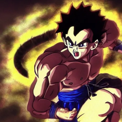 Image similar to photorealistic fantasy concept art of Baki Hanma as a dragon ball character