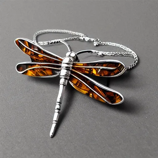 Image similar to abstract dragonfly morphing jewelry silver amber