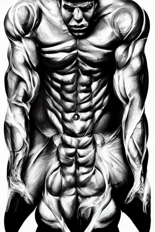 Image similar to black and white illustration, creative design, body horror, muscle monster