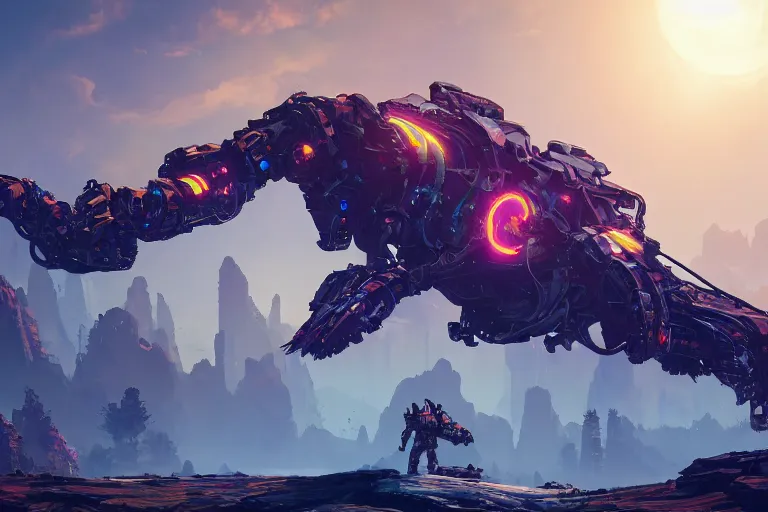 Image similar to slitherfang machine mecanical creature robot of horizon forbidden west horizon zero dawn radiating a glowing aura global illumination ray tracing hdr fanart arstation by ian pesty and alena aenami artworks in 4 k