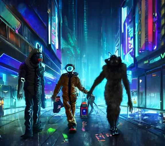 Image similar to high - resolution photograph from a cyberpunk era furry fandom convention ( midwest furfest 2 0 4 7 ), taking place after the genetic revolution and quantum singularity. photorealistic.