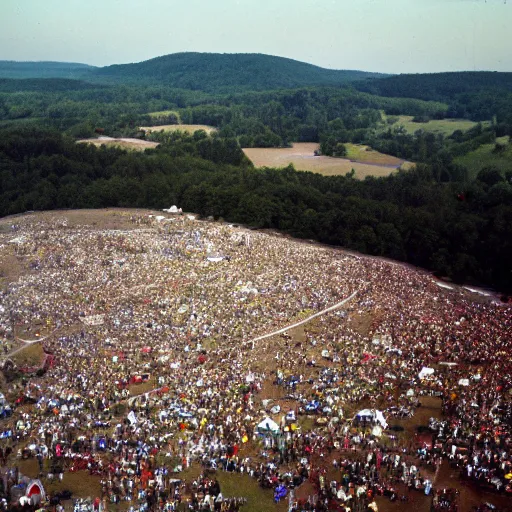Image similar to aerial view of woodstock, color, 1 9 6 9