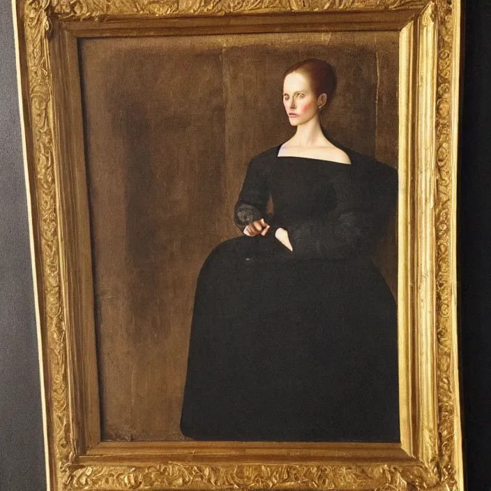 Prompt: dolores from tv show westworld, evan rachel wood, early netherlandish painting