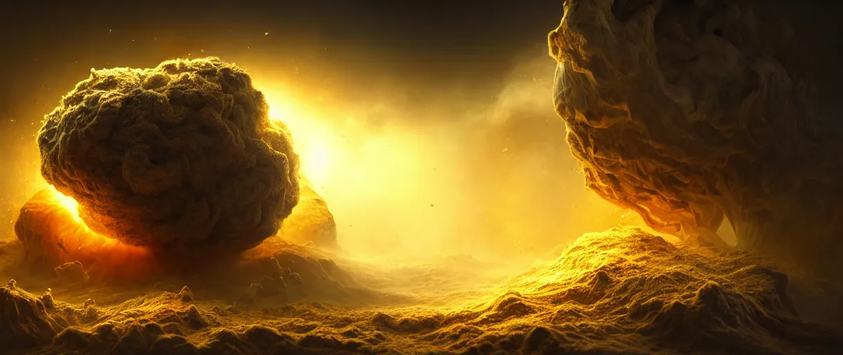 Image similar to hyperrealist highly detailed neo-baroque godess crushing earth into dust concept art pascal blanche key sage dramatic yellow lighting 8k wide angle shallow depth of field