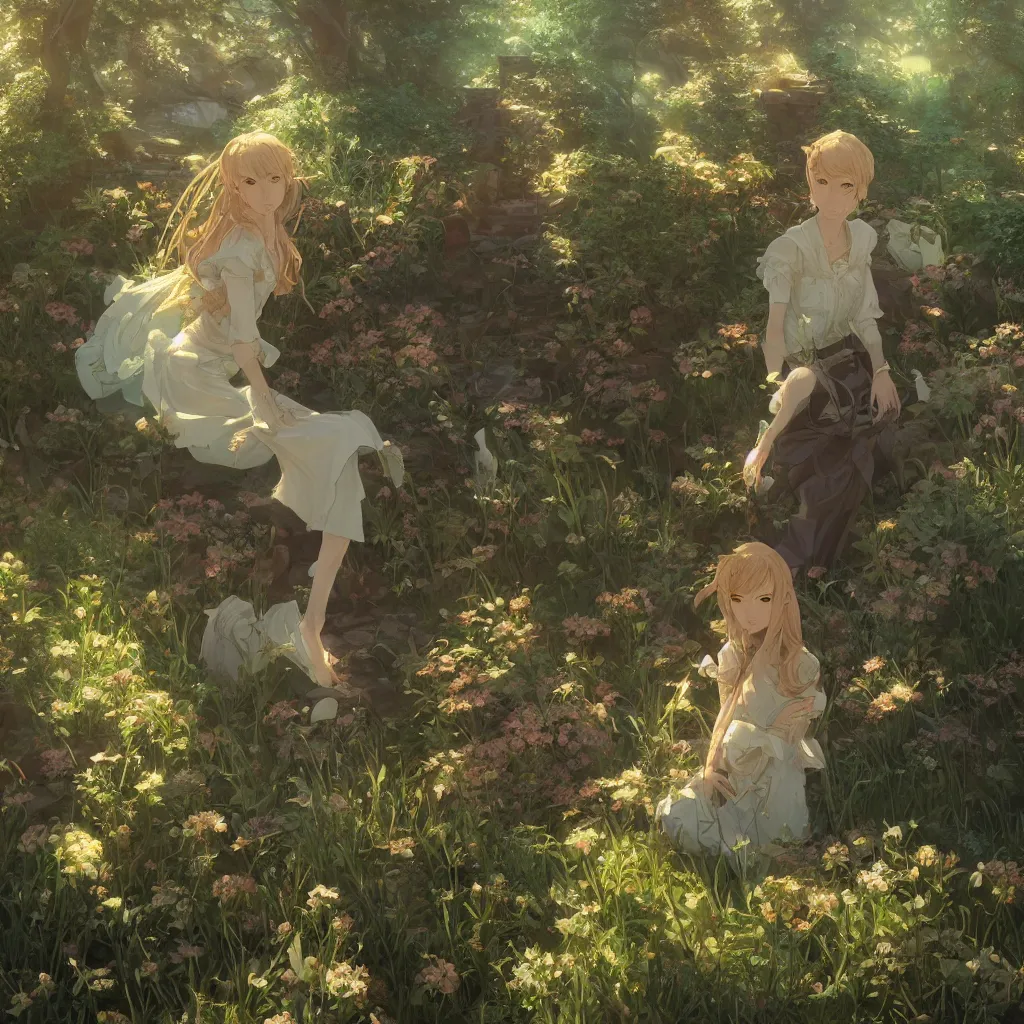 Image similar to a portrait of the emerald herald in the garden, intricate, tone mapped, ambient lighting, highly detailed, digital painting, concept art, sharp focus, by makoto shinkai and akihiko yoshida and wlop