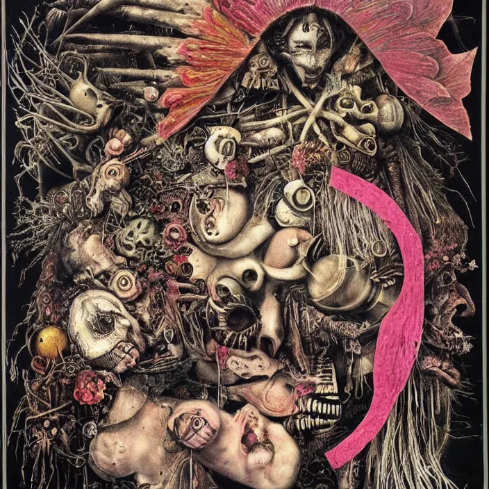 Image similar to post - punk new age album cover, asymmetrical design, magic, apocalypse, psychedelic, highly detailed, black white pink, magic, giger h. r., giuseppe arcimboldo