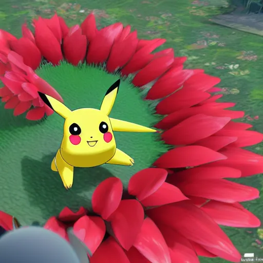 Image similar to A pokemon that looks like A huge flower，Trending on art station. Unreal engine.